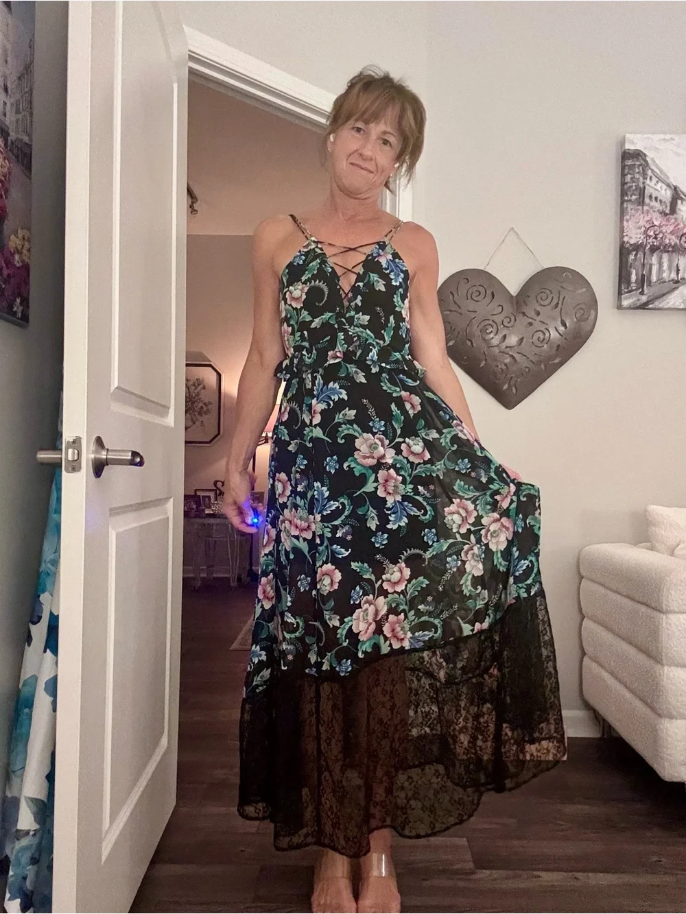 Express Black Maxi Dress with Pink & Teal Floral Print